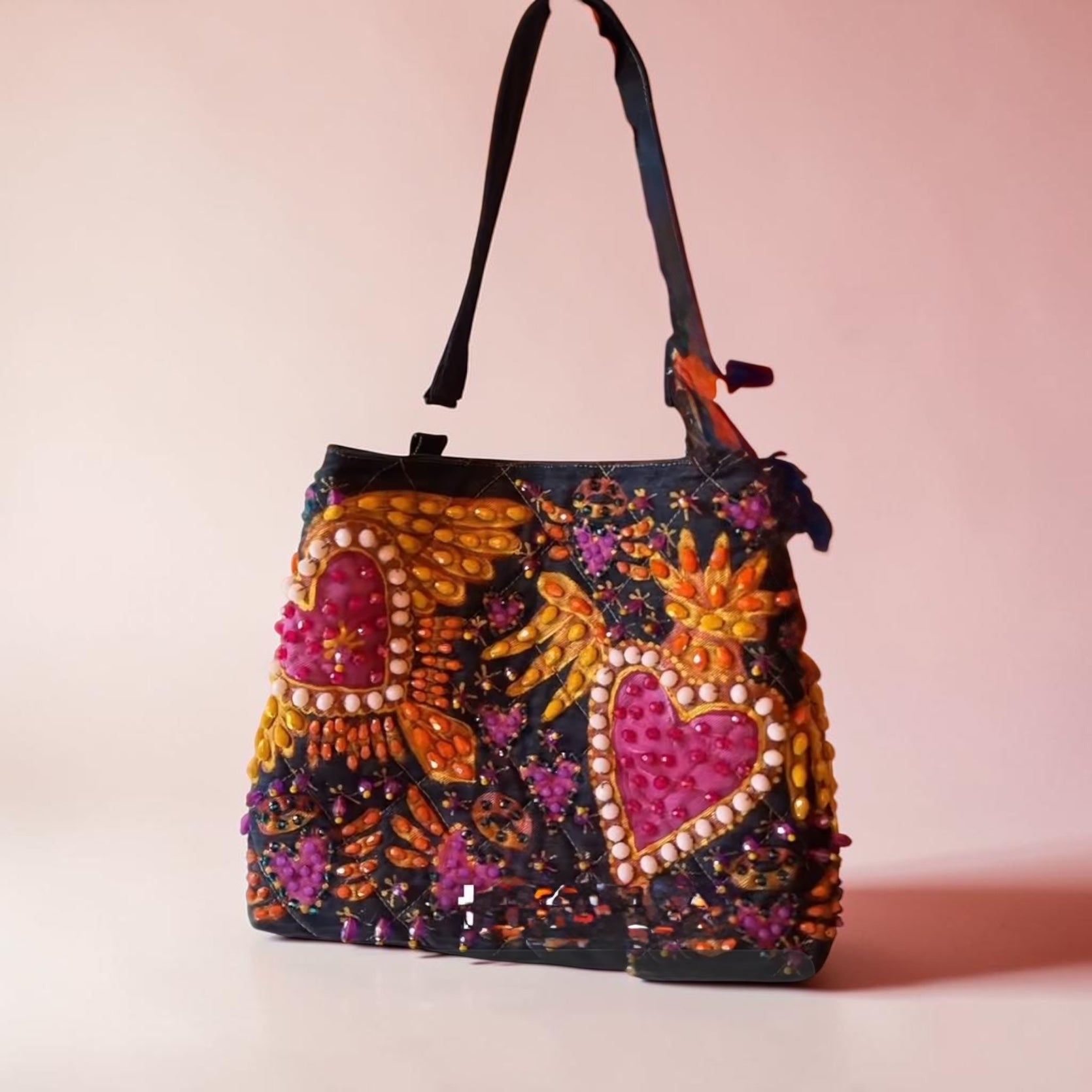 Hand-Painted & Hand-Embroidered Denim Tote Bag | Wearable Art | Boho Artisan Handbag