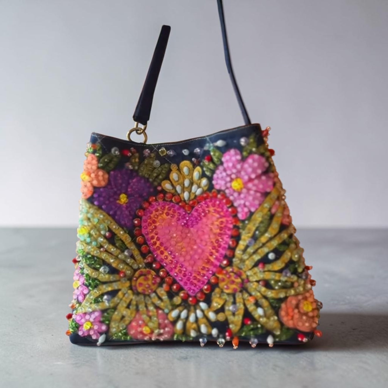 Hand-Painted & Hand-Embroidered Denim Tote Bag | Wearable Art | Boho Artisan Handbag