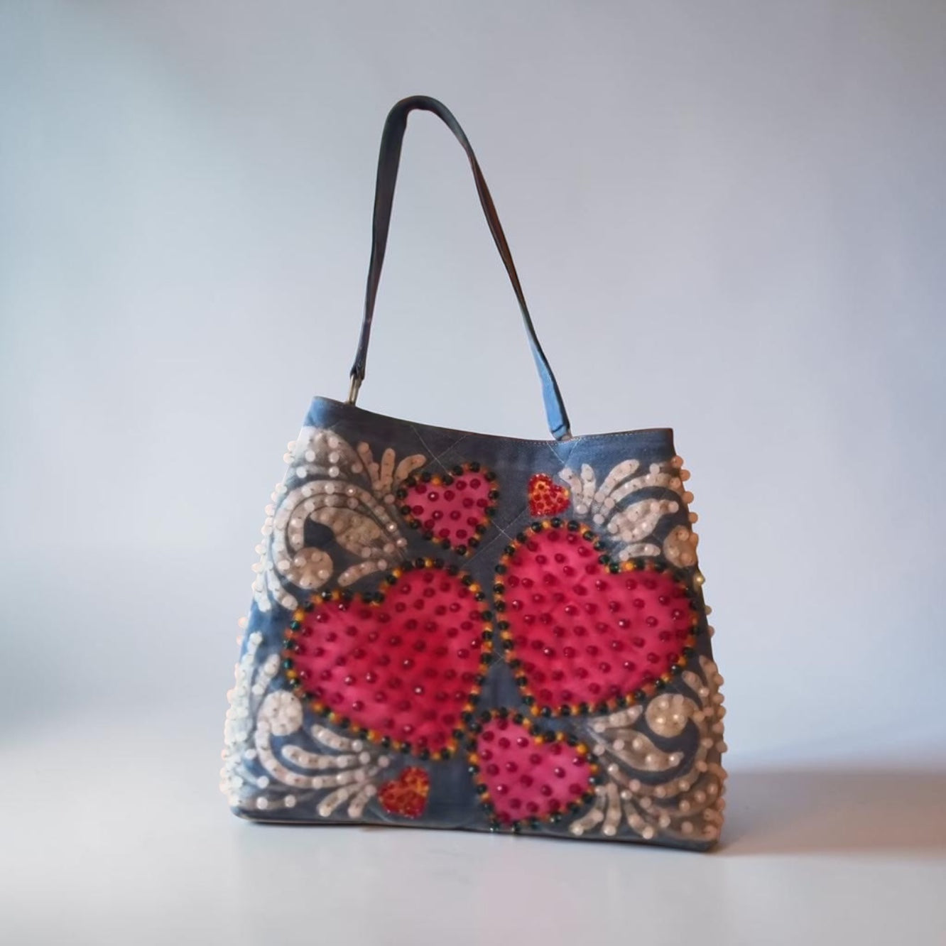 Hand-Painted & Hand-Embroidered Denim Tote Bag | Wearable Art | Boho Artisan Handbag