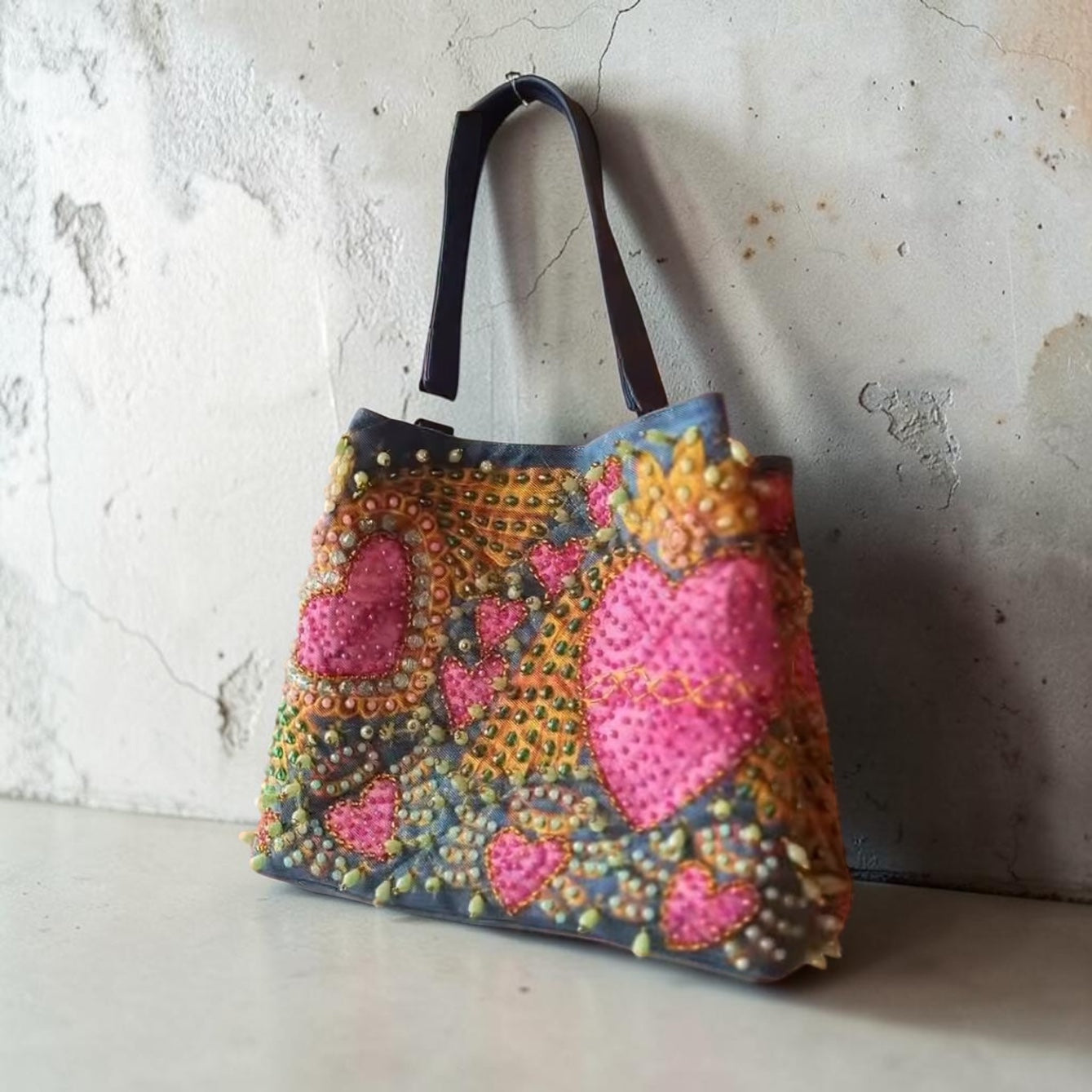 Hand-Painted & Hand-Embroidered Denim Tote Bag | Wearable Art | Boho Artisan Handbag